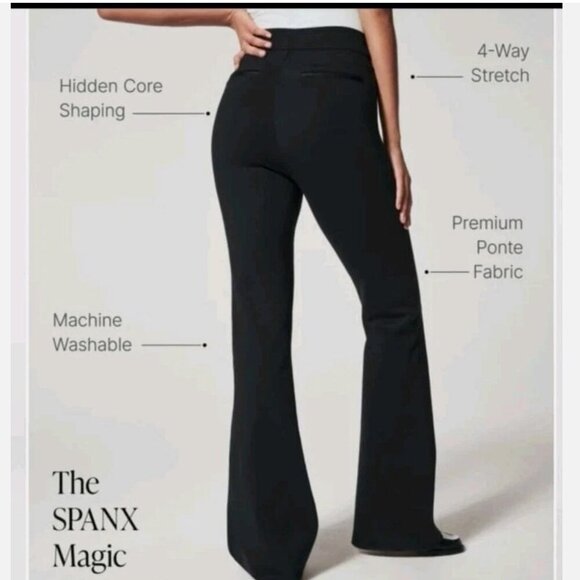 Spanx Womens Perfect Pant Size 3X Petite Hi-Rise Flare Ponte Knit Black NWT Work - Picture 3 of 16